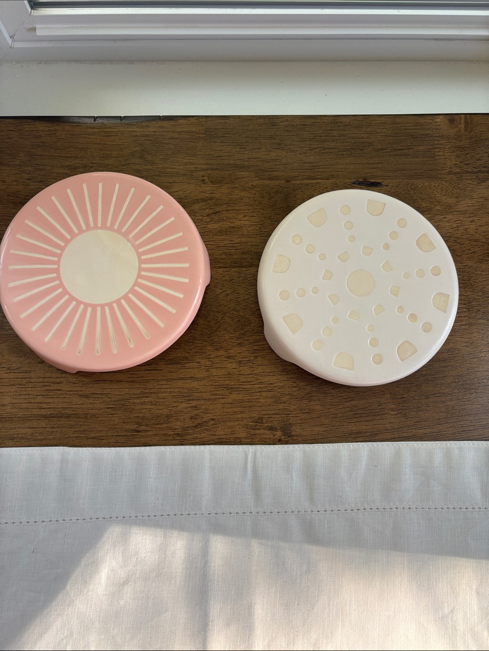 Pink & White Boho Ceramic Decorative Trays — Set of 2